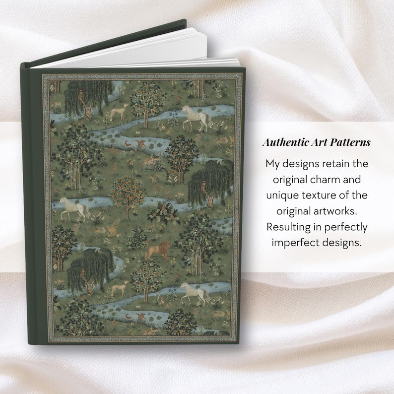 William Morris Animal Journal Meadow Landscape Notebook Green Nature Journal with Horses, Lions and Dog Notebook William Morris Art Gift image 8