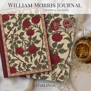 William Morris Journal Roses Flower Notebook Hardcover Matte Journal Burgundy Antique Roses Ruled Notebook Vintage William Morris Gifts