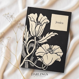 Personalisiertes Vintage Blumen Journal Benutzerdefinierte Dark Academia Notizbuch Mohnblumen Beardsley Schwarz & Weiß Journal Klassisches Tagebuch Benutzerdefiniertes Geschenk
