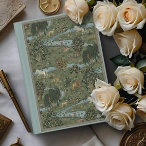 William Morris Animal Journal Meadow Landscape Notebook Green Nature Journal with Horses, Lions and Dog Notebook William Morris Art Gift image 5