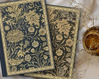 Vintage Gold Flower Journal William Morris Notebook Blue Antique Notebook Floral Burgundy, Green, Blue and Black Journal Art Nouveau Design