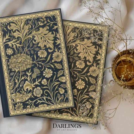 Vintage William Morris Notebook | Antique Style Journal with Gold look Flowers, Burgundy, Green, Blue and Black Journal William Morris Gift