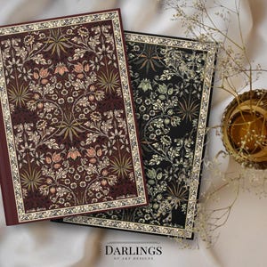 Art Nouveau Dark Flower Notebook William Morris Art Journal Gold Foiled Look Floral Sketchbook Unique Small Notebook Luxury Drawing Journal