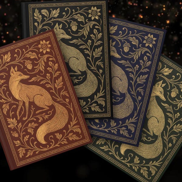 Art Nouveau Fox dagboek donkere vintage goudfolie look notitieboek gouden art nouveau dagboek vintage bloem Fox dagboek antieke bloemsierkunst dagboek