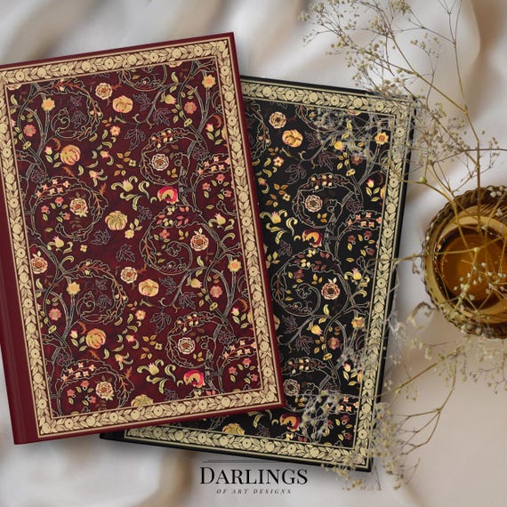 Vintage Floral Journal: Red Flower Notebook with Faux Gold Lines