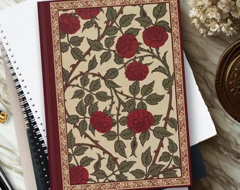 William Morris Journal Red Roses Notebook Vintage Flower Journal Burgundy Notebook with Matte Hardcover Antique William Morris Rose Journal