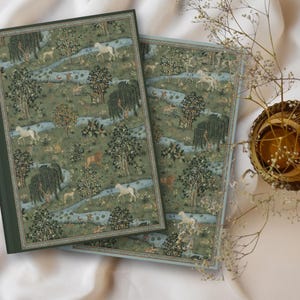 William Morris Animal Journal Meadow Landscape Notebook Green Nature Journal with Horses, Lions and Dog Notebook William Morris Art Gift image 3