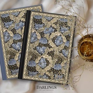 Gold Look Flower Journal William Morris Notebook Vintage Gold Foil Look Art Nouveau Flower Journal Vintage Blue Antique Diary Writer Gifts