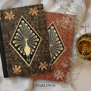 Vintage Peacock Journal Art Deco Notebook Gold Foiled Look Vintage Animal Journal Peacocks Antique Lined Notebook Art Gifts for Writers