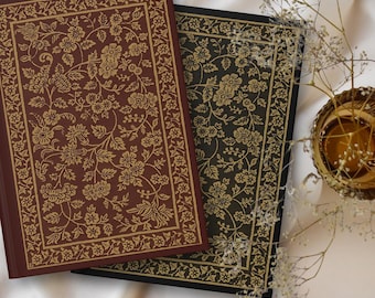 Gold Flower Vintage Journal Bohemian Hardcover Notebook Gothic Diary Burgundy, Black, Blue Green Vintage Style Gold Foil Look Writer Gift
