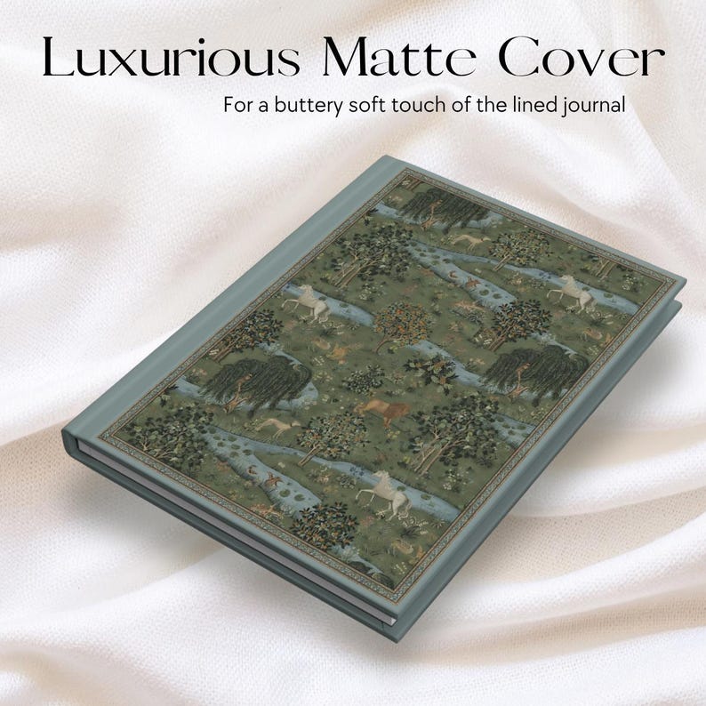 William Morris Animal Journal Meadow Landscape Notebook Green Nature Journal with Horses, Lions and Dog Notebook William Morris Art Gift image 2