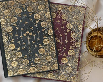 Monogram Vintage Gold Flower Journal Personalised Notebook Dark Vintage Journal Antique Custom Diary Matte Burgundy Dark Academia Grimoire