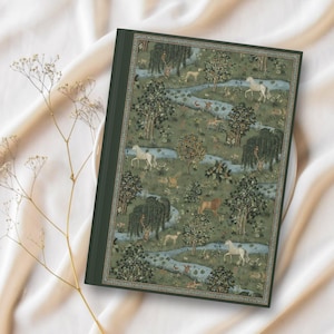 William Morris Animal Journal Meadow Landscape Notebook Green Nature Journal with Horses, Lions and Dog Notebook William Morris Art Gift image 10