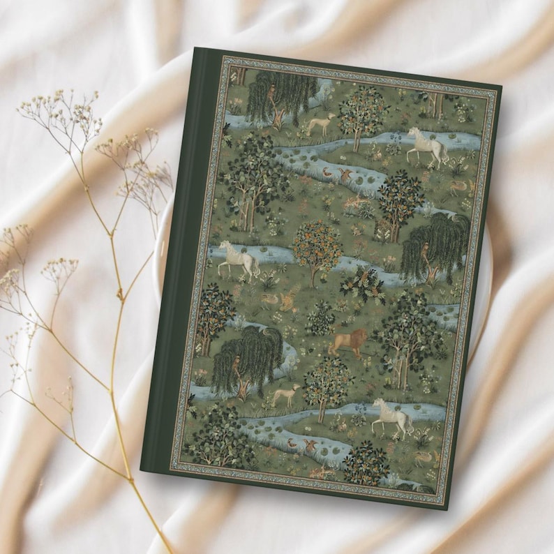 William Morris Animal Journal Meadow Landscape Notebook Green Nature Journal with Horses, Lions and Dog Notebook William Morris Art Gift image 10