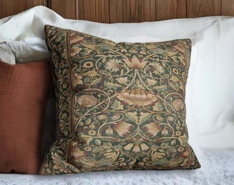 William Morris Green Floral Cushion Cover - Vintage Arts & Crafts Pillow