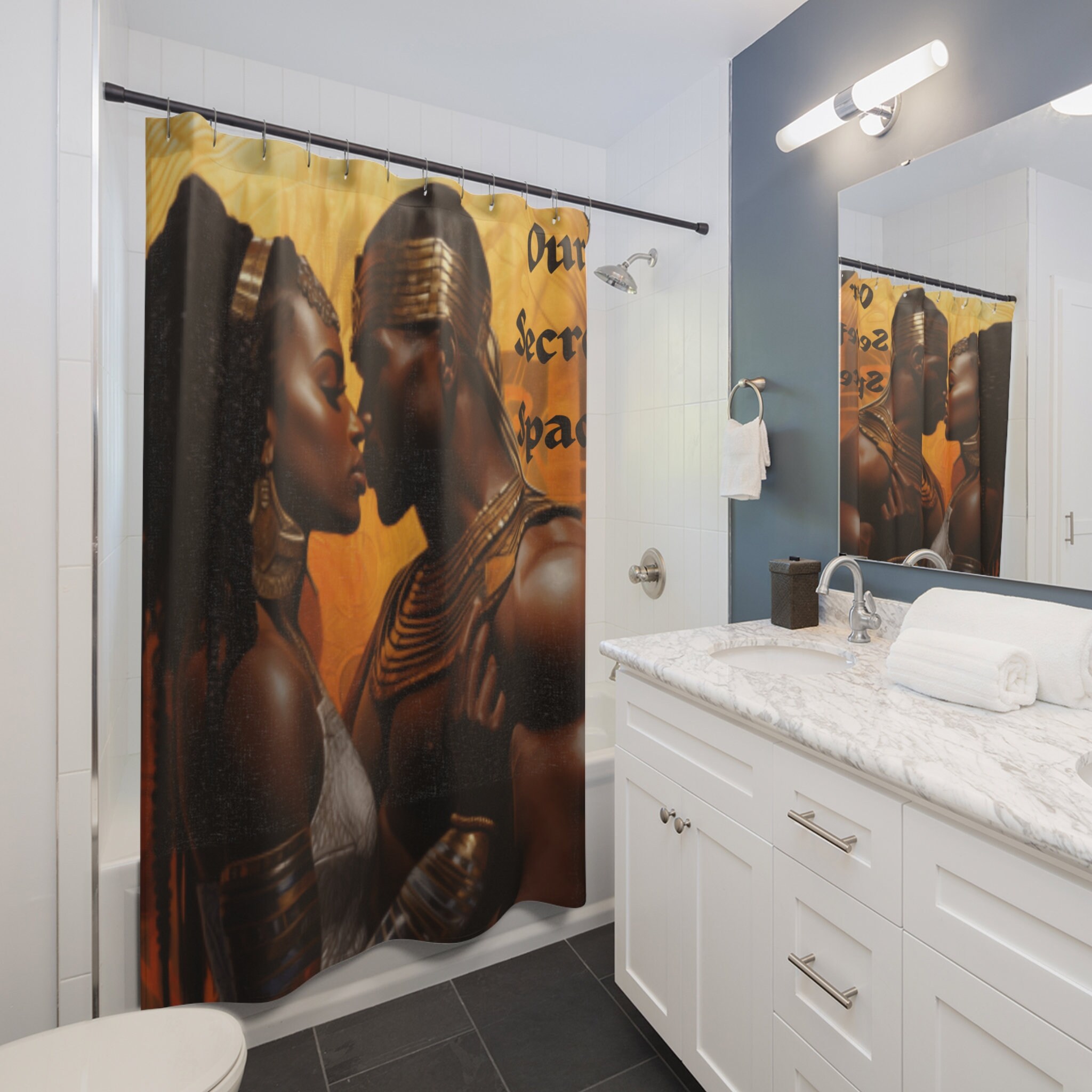 Black Couple Bathroom Decor, Afrocentric Shower Curtain, Beautiful