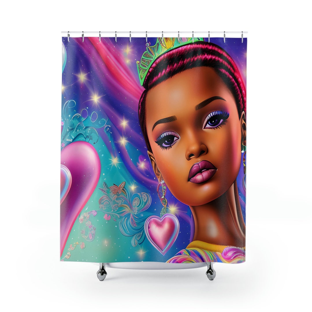 Coco Rainbow Princess, Shower Curtain, Black Girl, Teen Home Decor