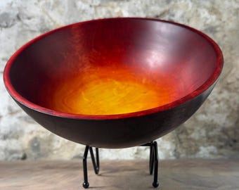 Cuenco de abedul de río torneado a mano / Interior rojo intenso y ámbar / Arte artesanal en madera torneada / Cuenco decorativo único de 23 x 9 cm