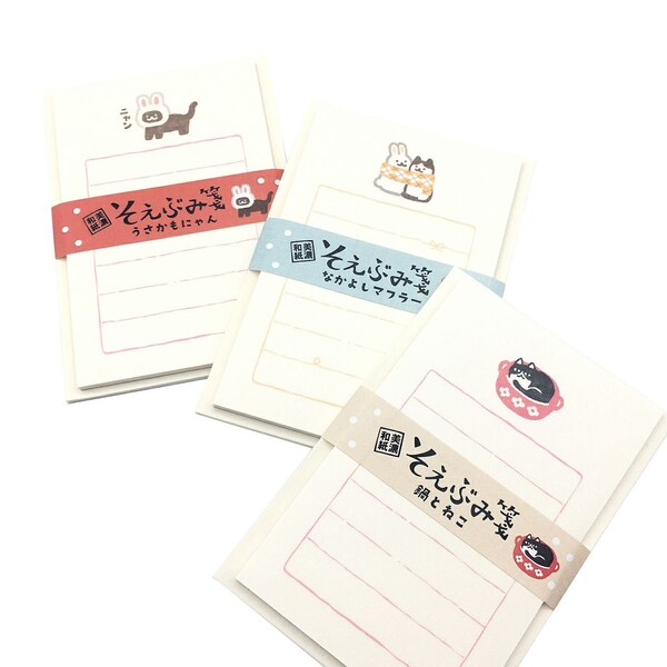 Cat and Rabbit Paper Set | Japanese Mino Washi Paper | Furukawashiko Mini Writing Paper Set