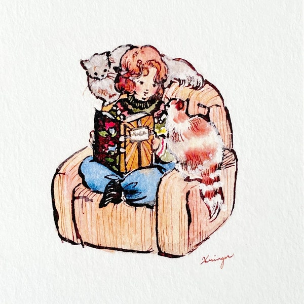 Sofa Postcard | Krimgen Illustrations Book and Cat Lover | Cozy Day Illustrations