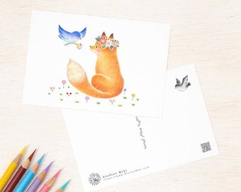 Sending Love Postcard | AtelierRili Illustrations | Colour Pencil Art | Little Fox Illustrations | Children Story Book Illustration