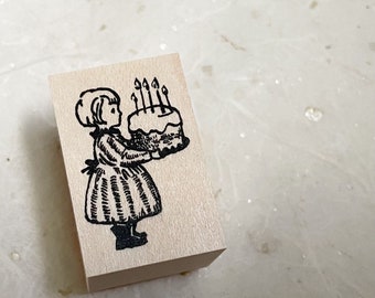 Happy Birthday Wooden Rubber Stamp | Krimgen Illustration