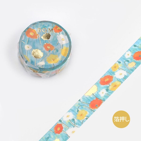 Mohnblumenfeld mit Goldfolie Masking Tape | BGM Masking Tape | Mohnfeld Washi Tape | Goldfolie Mohnblumen Tape