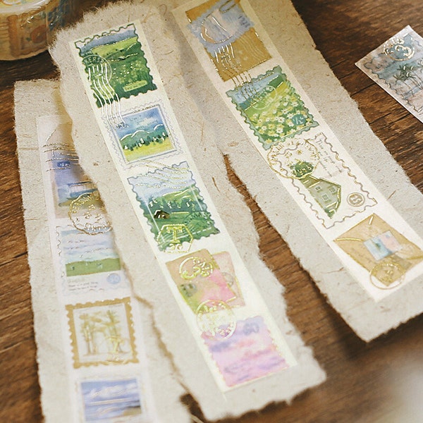 Landschaft Briefmarke Style Tape | Hintergrundmusik Foil Washi Tape | Briefmarken-Stil Masking Tape | Reisetagebuch Reisetagebuch