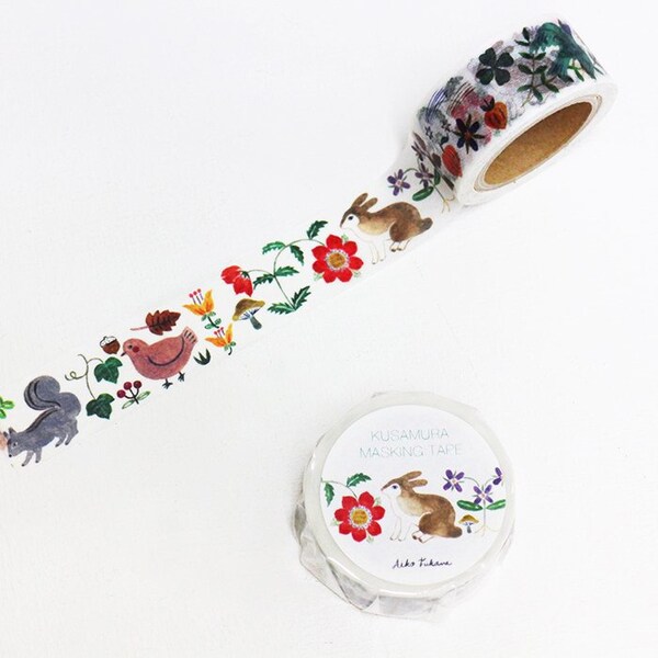 Aiko Fukawa Masking Tape | Kusamura Masking Tape | Story Book Animal Illustrations | Animal Washi Tape