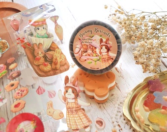 Bunny Biscuits PET Tape | Maruco Art Clear Tape | Watercolour Rabbit Illustrations