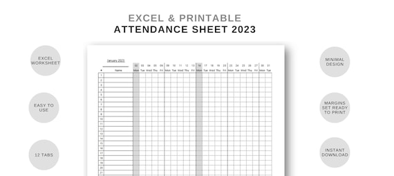 Attendance Sheet 2023 Work or School Tracker - Etsy New Zealand