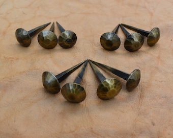 vintage hand forged blacksmith Nails brass polish Iron Furniture Nails 10 Pcs