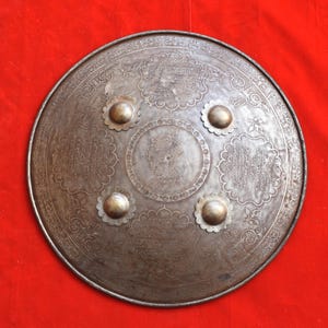 Vintage Mughal Islamic engraved iron Kufic shield Mughal King dhal shield 15&quot;