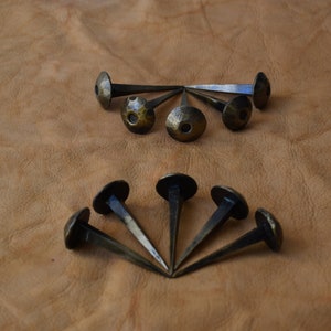 vintage hand forged Nails blacksmith Iron Brass Polish Furniture Nails 10 Pcs