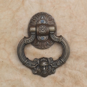 Vintage Cast Iron Victorian Face antique Gold Door Knocker Handle Pull Ring