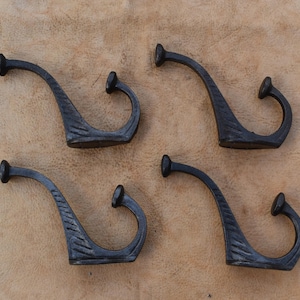 Vintage Cast Iron coat bath rope hanger library school kitchen double hook 4 pcs