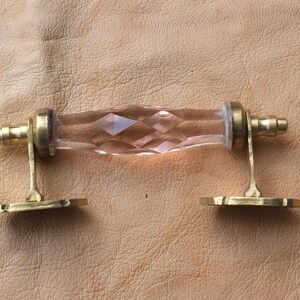 6" Inch Vintage Style Brass and Glass pink door gate Kitchen cabin handle Pull