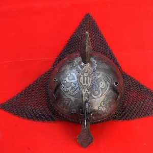 Vintage Mughal Islamic iron Kufic Helmet Khula Khud Helmet engraved Armor