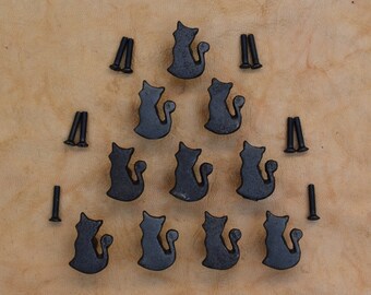 Vintage Cast Iron Knob Cat shape Door Drawer handle cupboard knobs Pulls 10 pcs