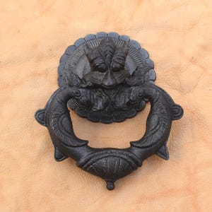 Vintage Type Cast Iron Victorian Dragon Face Door Knocker Handle Pull Drop Ring