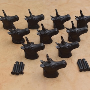 Tiradores de hierro fundido vintage con forma de cara de unicornio y caballo para cajones y armarios (10 unidades)