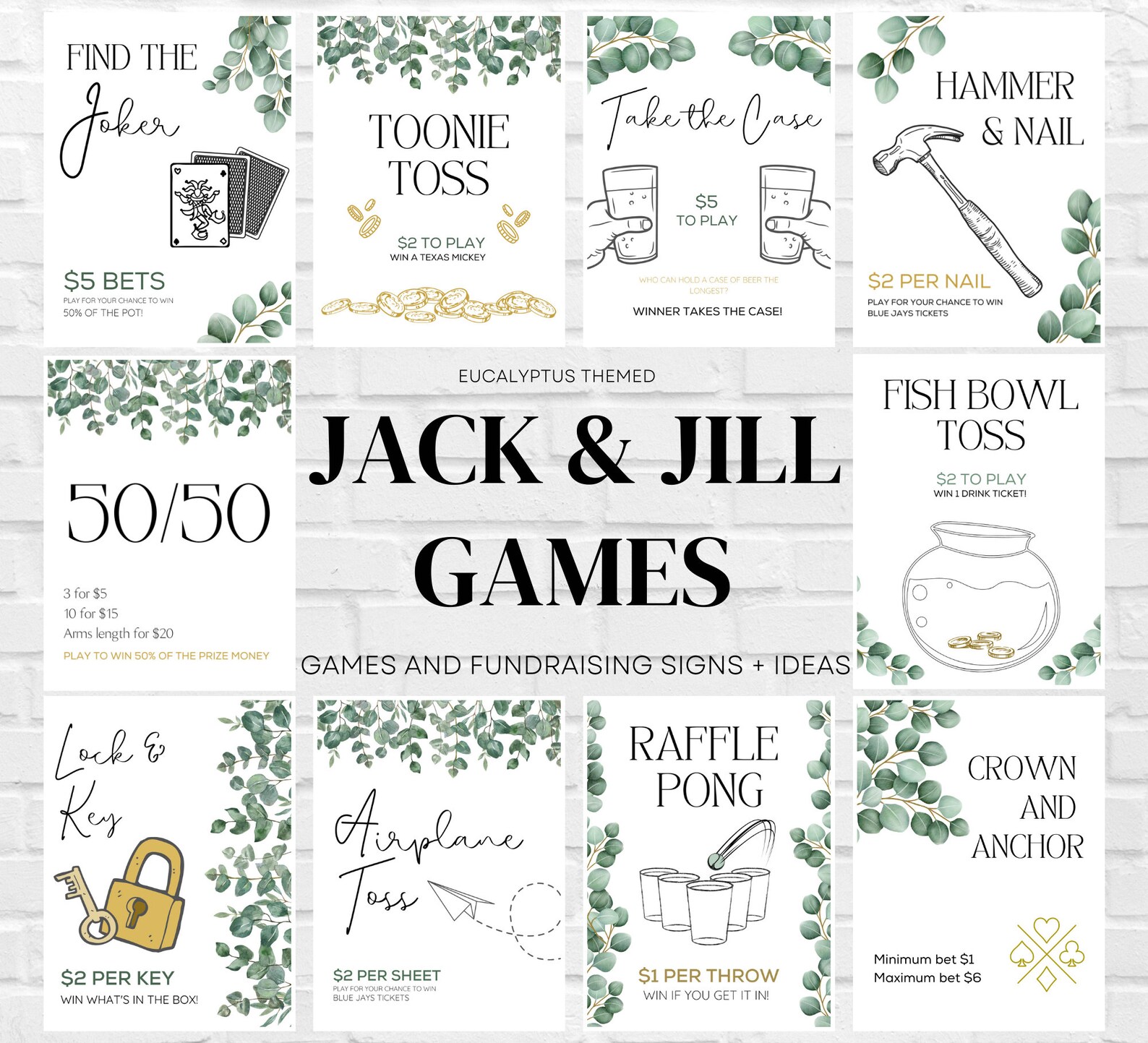 Jack and Jill Games Editable Sign Bundle Stag and Doe Wedding Event