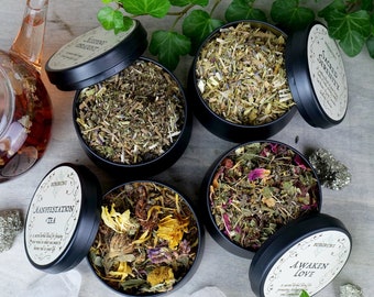 Magickal Tea Selection | box of four cauldron teas | loose leaf blends | with tea strainer and fill-you-own tea bags