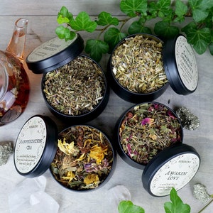 Magickal Tea Selection box of four cauldron teas loose leaf blends with tea strainer and fill-you-own tea bags image 1