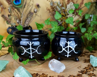 Hand thrown cauldron jars | protection | wheel of the year | evil eye | Awen | altar ware | witchy decor | witchy pottery