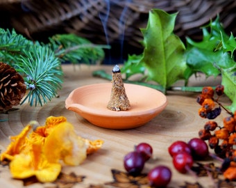 Handmade terracotta dish for incense cones and herbs