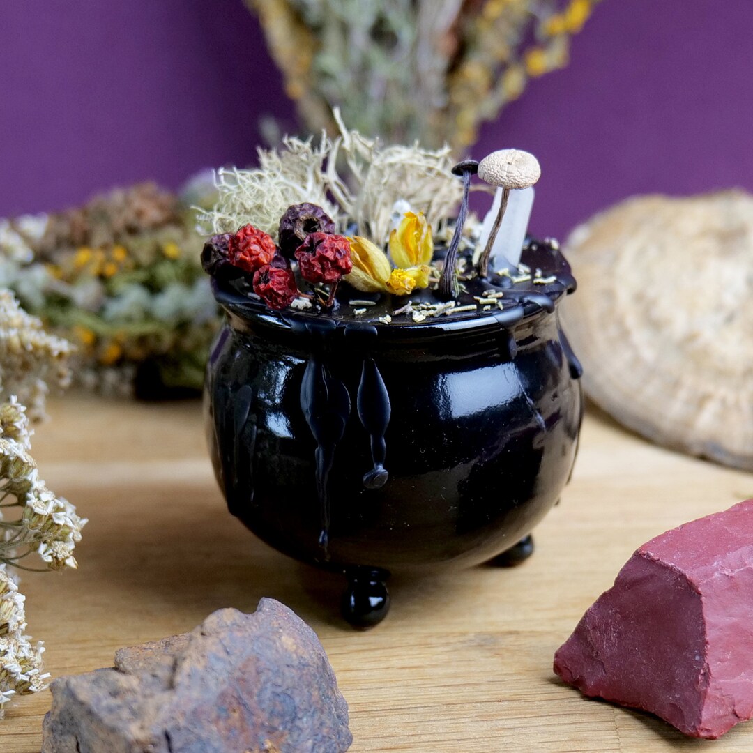 Forest Witch Bubbling Cauldron Candle Black Beeswax Scented Etsy