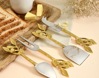Patram Cheese Knives. Leave detailed handle moulded in Lead-free solid Brass. Must have Home Decor