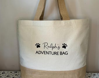 Sac pour chien personnalisé | Grand sac fourre-tout en toile pour chien | Fourre-tout pour chien | Cadeau pour nouveau chiot | Sac de voyage pour animal de compagnie | Fourre-tout pour chien | Sac à dos pour chien | Cadeau pour animal de compagnie