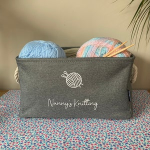 Nanny's Knitting Knitting Basket Personalised Knitting Basket Knitting Bag Mum's Knitting Basket Crochet Basket Knitting Gift Canvas Rectangular